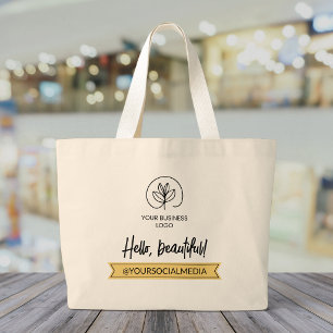 Zacht Geel & Wit Hallo Mooi Marketing Grote Tote Bag