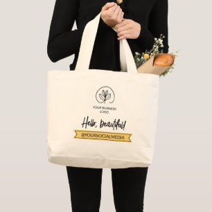 Zacht Geel & Wit Hallo Mooi Marketing Grote Tote Bag