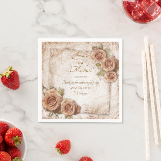 Zacht gekleurd Rozen trouwpapier Servet (Insitu)