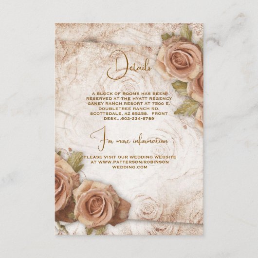 Zacht gekleurde Rozen bruiloft Informatiekaartje (Voorkant)
