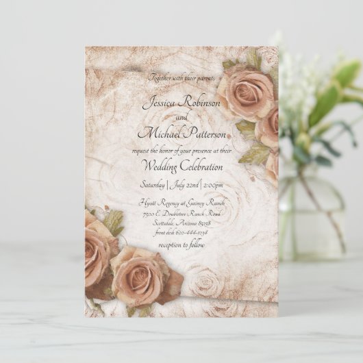 Zacht gekleurde Rozen bruiloft Kaart (Staand voorkant)