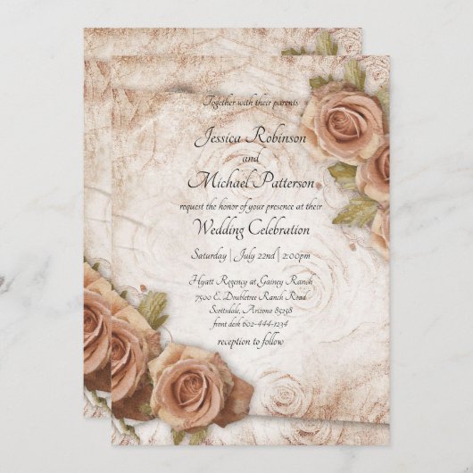 Zacht gekleurde Rozen bruiloft Kaart (Voorkant / Achterkant)