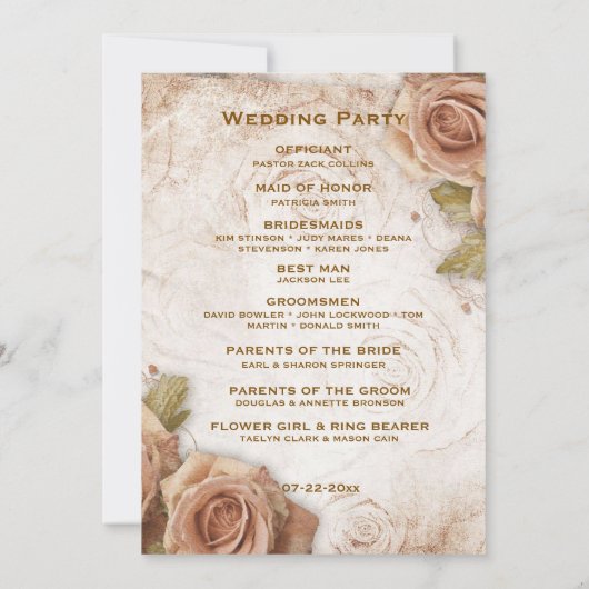 Zacht gekleurde Rozen bruiloft programma (Achterkant)