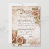 Zacht gekleurde Rozen bruiloft repetitie diner Kaart (Achterkant)