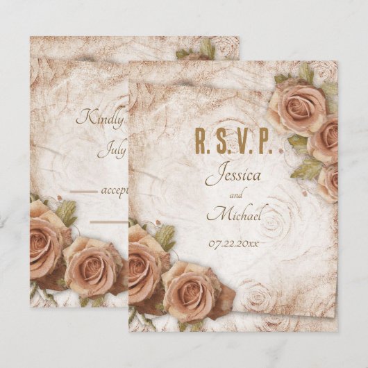 Zacht gekleurde Rozen bruiloft RSVP Kaartje (Voorkant / Achterkant)