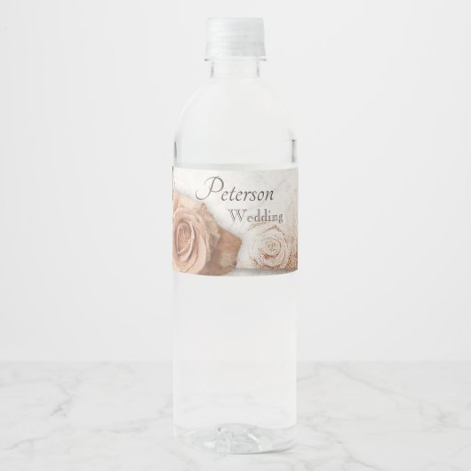 Zacht gekleurde Rozen bruiloft Waterfles Etiket (Voorkant)
