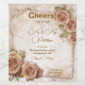 Zacht gekleurde Rozen bruiloft Wijn Etiket (Enkel label)