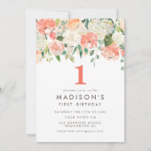Zacht geschilderd Bloemen Meisjes 1e Verjaardag In Kaart (Voorkant)