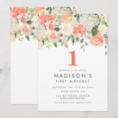 Zacht geschilderd Bloemen Meisjes 1e Verjaardag In Kaart (Voorkant / Achterkant)