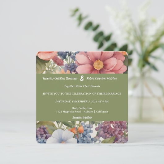 Zacht geschilderde bloemenbruiloft uitnodiging (Staand voorkant)
