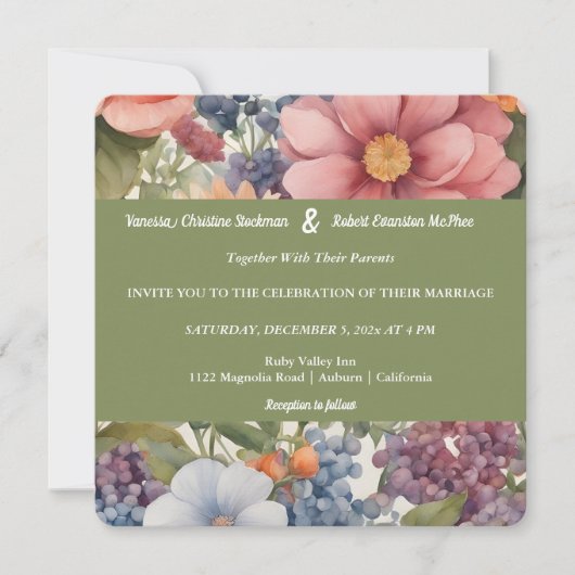 Zacht geschilderde bloemenbruiloft uitnodiging (Voorkant)