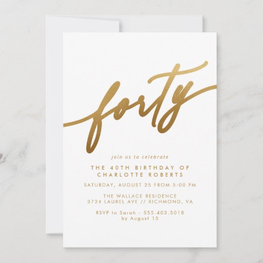 Zacht Glam Wit en Goud | Moderne 40e verjaardag Kaart (Voorkant)