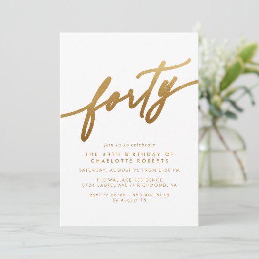 Zacht Glam Wit en Goud | Moderne 40e verjaardag Kaart (Staand voorkant)