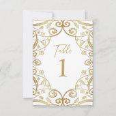 Zacht Goud Glitter Bloemen Kant Bruiloft Tafel Num Kaart (Voorkant)