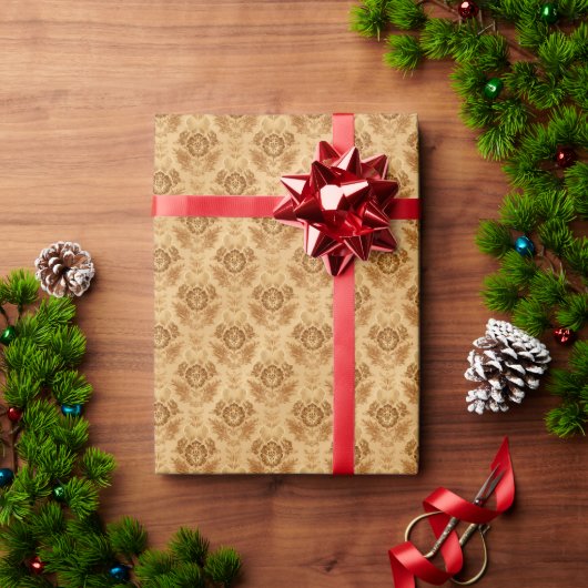 Zacht Gouden Damast Bloem Cadeaupapier (Feestdagen Geschenken)