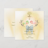 Zacht gouden kruis Doop vlakke uitnodiging (Voorkant / Achterkant)