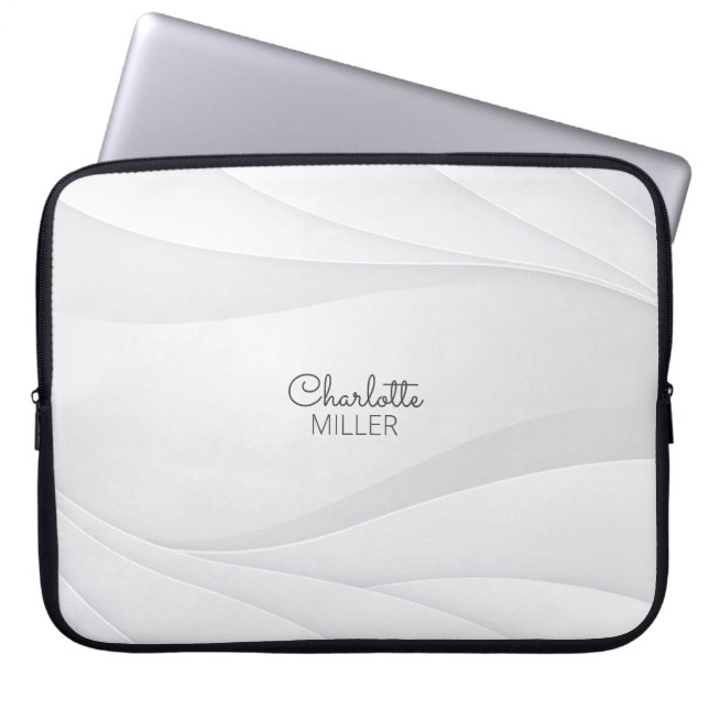 Zacht grijs Abstract golfpatroon met aangepaste na Laptop Sleeve (Voorkant)