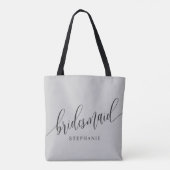 Zacht Grijs Bruidsmeisje Modern Script Tote Bag (Achterkant)