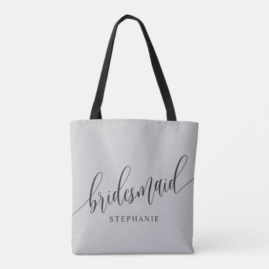 Zacht Grijs Bruidsmeisje Modern Script Tote Bag (Achterkant)