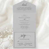 Zacht Grijs Eenvoudig Modern Script All In One Uitnodiging