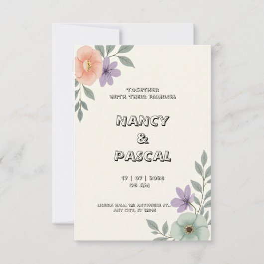 Zacht grijs en crème bruiloft uitnodigingskaart kaart (Voorkant)