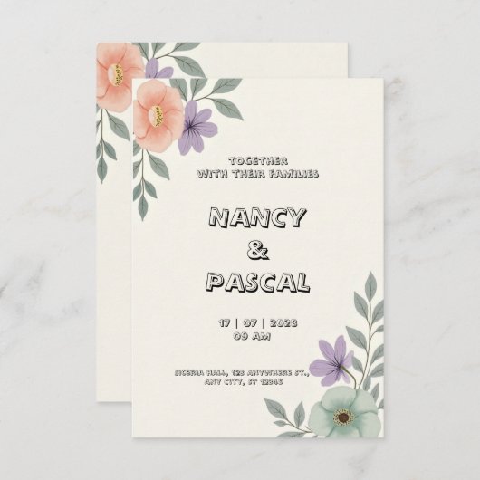 Zacht grijs en crème bruiloft uitnodigingskaart kaart (Voorkant / Achterkant)