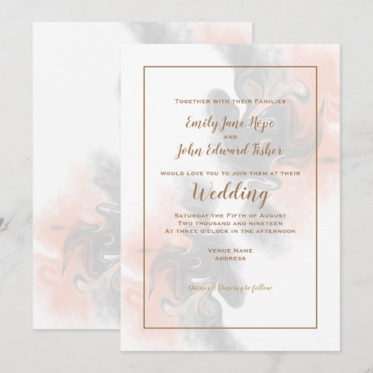 Zacht grijs en perzik werveling/goud typografie br kaart (Voorkant / Achterkant)