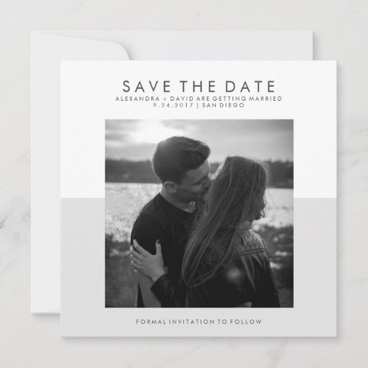 Zacht grijs en wit Minimal Save the Date | Foto (Voorkant)