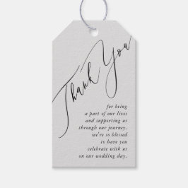 Zacht grijs minimale eenvoudige bruiloft dank u cadeaulabel