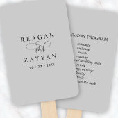 Zacht grijs minimalistisch huwelijksprogramma handwaaier