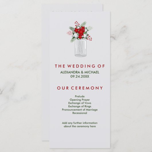 Zacht Grijs Winter Vakantie Mason Jar Trouwprogram Programmakaart (Voorkant / Achterkant)