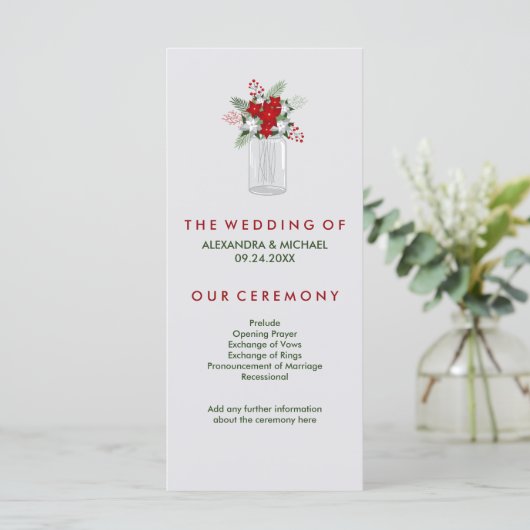 Zacht Grijs Winter Vakantie Mason Jar Trouwprogram Programmakaart (Staand voorkant)