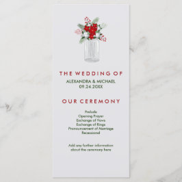 Zacht Grijs Winter Vakantie Mason Jar Trouwprogram Programmakaart