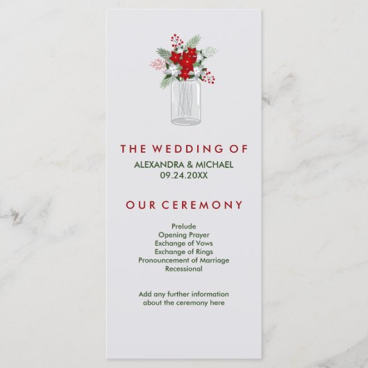 Zacht Grijs Winter Vakantie Mason Jar Trouwprogram Programmakaart (Voorkant)