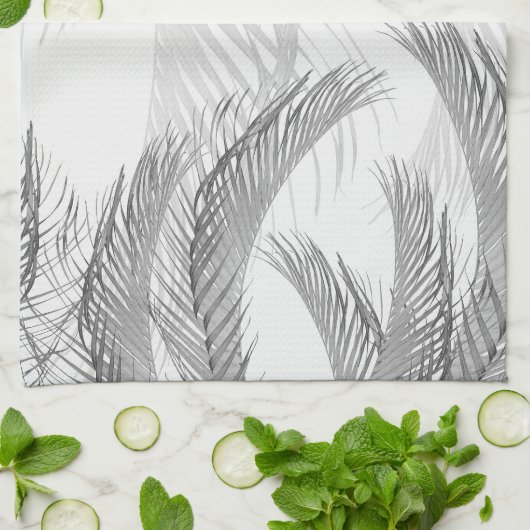 Zacht Grijs Zwart Wit Veer Palm Bliss 1 Theedoek (Gevouwen)