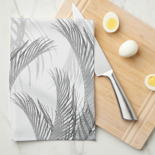 Zacht Grijs Zwart Wit Veer Palm Bliss 1 Theedoek (Quarter Fold)