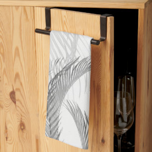 Zacht Grijs Zwart Wit Veer Palm Bliss 1 Theedoek