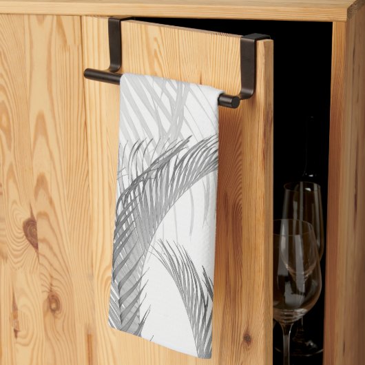 Zacht Grijs Zwart Wit Veer Palm Bliss 1 Theedoek (Derde Gevouwen)