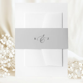 Zacht Grijze Elegante Eenvoudige Monogram Bruiloft Uitnodigingen Wikkel