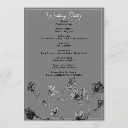 Zacht grijze Floral Waterverf Wedding Programme Programmakaart (Achterkant)