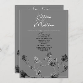 Zacht grijze Floral Waterverf Wedding Programme Programmakaart