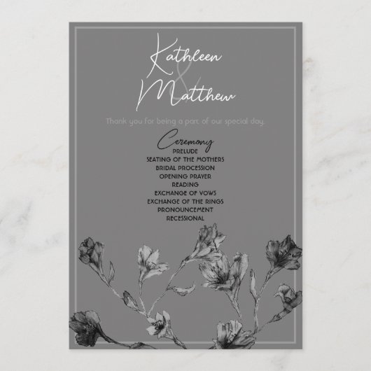 Zacht grijze Floral Waterverf Wedding Programme Programmakaart (Voorkant)