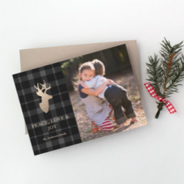 Zacht grijze Pset Golden Deer-kerstfotokaart Feestdagenkaart