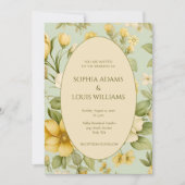 Zacht groen beige bloemen bruiloft uitnodiging (Voorkant)