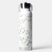 Zacht Groen Blad Bloemen Modern Naam toevoegen Waterfles (Voorkant)