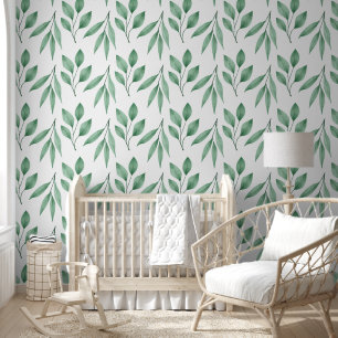 Zacht groen blad patroon behang