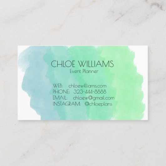 Zacht Groen Blauw het Schilderen Abstracte Waterve Visitekaartje (Achterkant)
