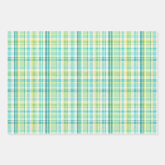 Zacht Groen, Blauwgroen, Blauw, Geel & Wit Plaid Inpakpapier Vel (Voorkant 3)