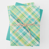 Zacht Groen, Blauwgroen, Blauw, Geel & Wit Plaid Inpakpapier Vel (In situ)
