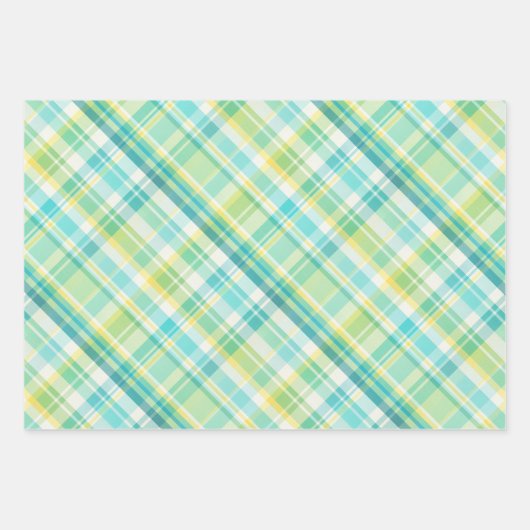 Zacht Groen, Blauwgroen, Blauw, Geel & Wit Plaid Inpakpapier Vel (Voorkant)